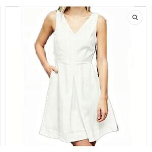 Gap Dress Sz 4 Linen Lined V Neck Pockets Side Zipper Preppy Fit & Flare Beachy